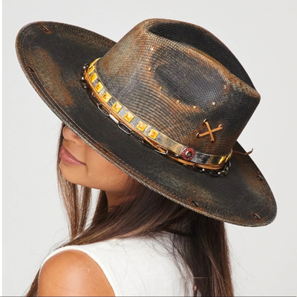 Distressed flat brim hat